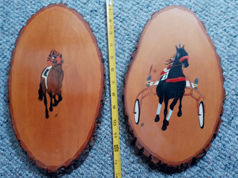 Two Horse Racing Wooden Plaques. Thoroughbred & Standardbred. Mint Condition.