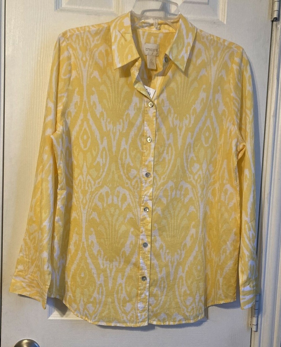 Chico's Golden Haze Medallion Glow Lightweight Button-Up Shirt
