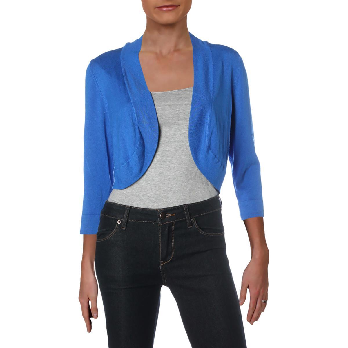 Jessica Howard Womens Blue Knit Open Front Crop Sweater Top 12 BHFO 8874 |  eBay
