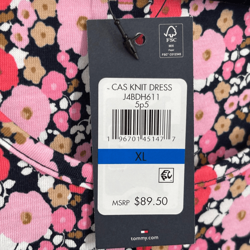 Tommy Hilfiger Floral Midi High Low Hem Knit Dress Pink/Black Size XL NWT - Picture 7 of 8