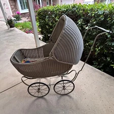 VTG 1930 Wicker Victorian Baby Carriage, Baby Shower Idea w/Flowers LOCAL PU CO