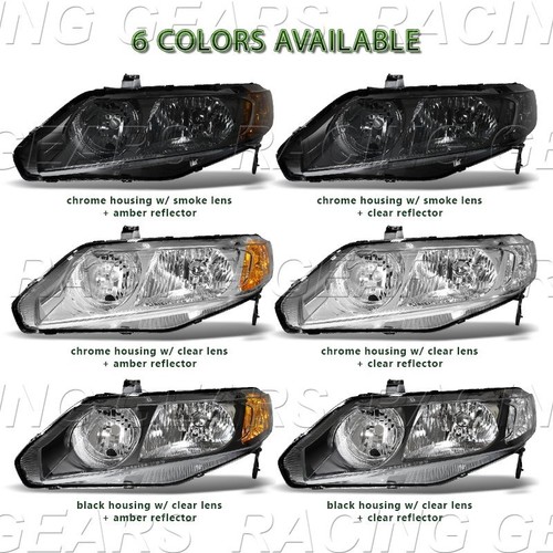 CHROME HOUSING SMOKE LENS W/CLEAR REFLECTOR HEADLIGHTS FIT 06-11 HONDA CIVIC 4DR - Picture 4 of 6