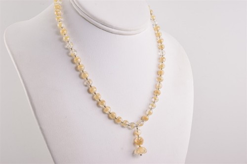 "Collar colgante de plata esterlina con cuentas beige tallada flor 925 de 16" - Imagen 3 de 5