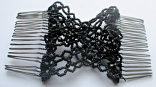 double peigne cheveux chignon perles noires extensible accessoire vintage 5006