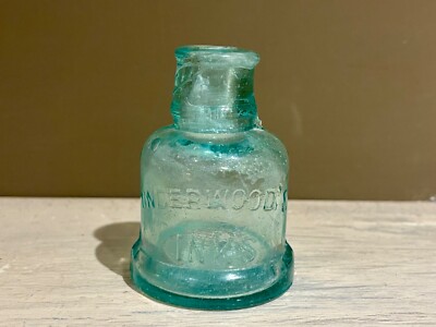 Antique Aqua Blue Underwood's Glass Bell Ink Bottle