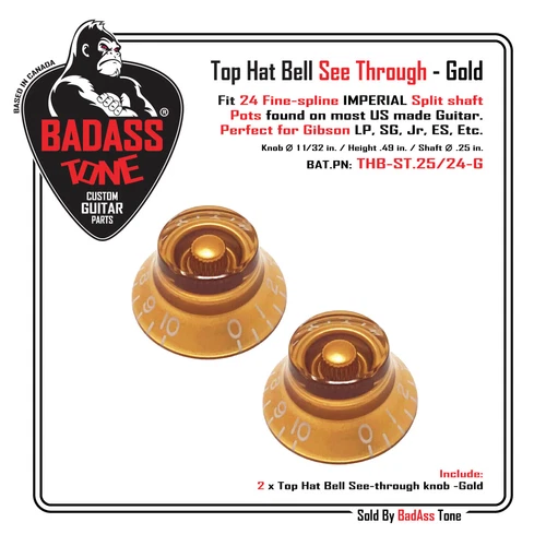 Gibson Knob 1/4 Shaft - 24 Fine-Spline - Gold - High Quality US Made - Set of 2
