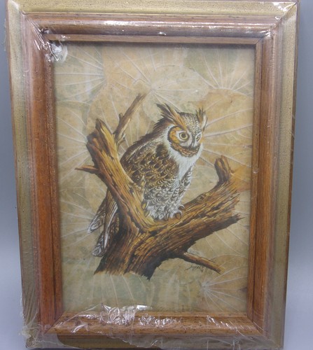 Set of 2 Vintage Owl Prints- 8.5" x 6.5" in Wood Frames- Made in Taiwan- NOS - Picture 2 of 7