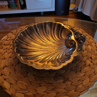 Vintage Silver Big Plated Footed Sea Shell Shaped Serving  Dish E.P.C. 9 Inc 