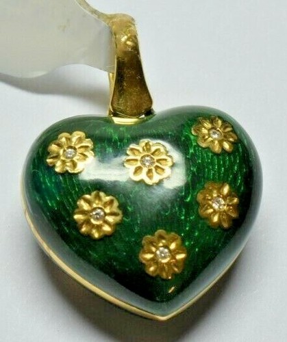 18K massiv Gelbgold glasig emailliert Ofen gebrannt Herz "F. Vergano" Italien - Bild 1 von 6