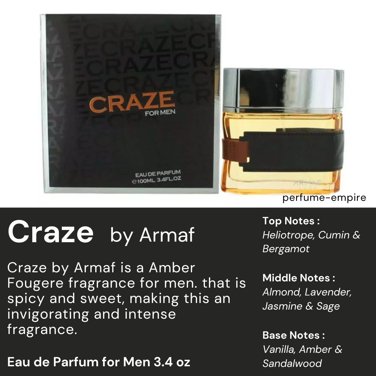 Armaf Craze Eau De Parfum Spray By Armaf - 3.4 oz Armaf Craze Eau De Parfum Spray By Armaf - 3.4 oz