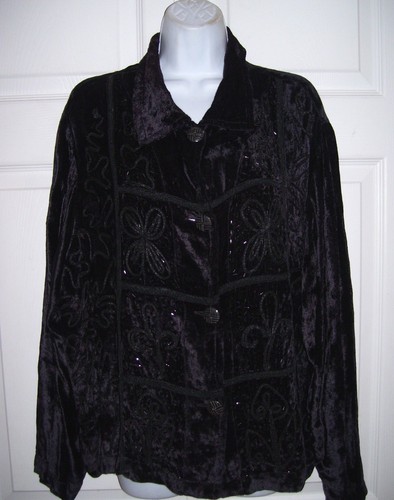 Cocktail top donna Chico's in velluto marrone con perline nere US Large UK 2 VINTAGE - Foto 8 di 11