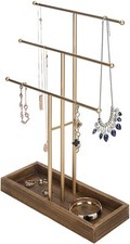 3-Tier Gold Metal Jewelry Display Stand with Wood Ring Tray, Jewelry Stand