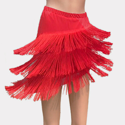 Damen Latein Quaste Fransen Rock Tanzbekleidung Samba Salsa Tanz Kostüm Rot