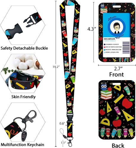 "Cute Teacher Lanyard & Retractable ID Badge Holder with Carabiner Clip" - Picture 4 of 6