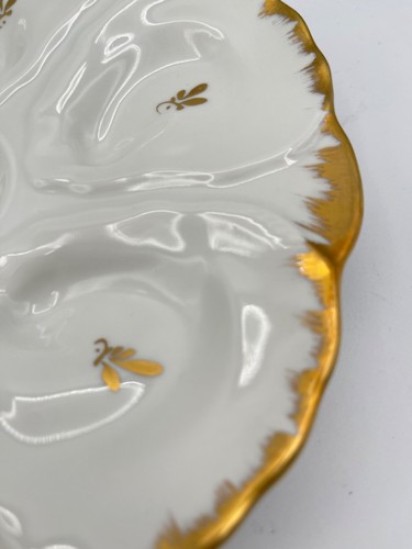 Hand Painted Gold Gilt OYSTER PLATE 9"d Made in France For BB Birks 6 Wells - Picture 3 of 7