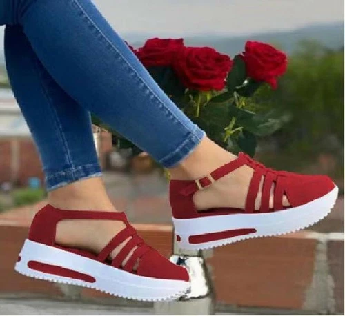 Damen Keilabsatz Plateau Sandalen Runde Schnalle Sommerschuhe Geschlossene Zehe Knöchelriemen - Bild 9 von 19