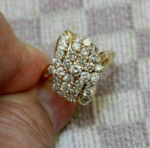 1.70 Ct Round Cut Real Moissanite Cluster Engagement Ring 14K Yellow Gold Plated