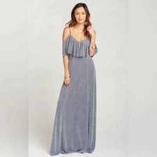 Show Me Your Mumu Renee Ruffle Maxi Dress Dancing Queen Shine Smoke Gray XXS