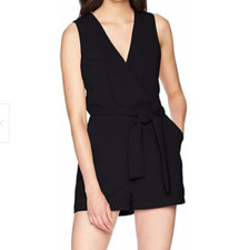 Adelyn Rae Women's Val Woven Sleeve Less Romper Black Sz XS