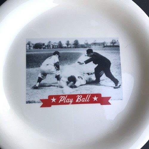 Vintage Pottery Barn Baseball 8” Stoneware Play Ball Photo Plates Set Of 4 - Picture 4 of 9