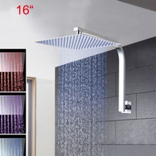 LED 16" Chrome Bathroom Shower Heads Wall Mounted Gooseneck Arm Mixer Faucet