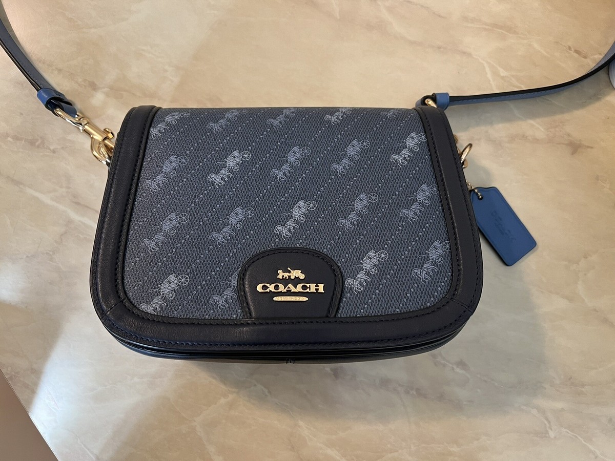 Coach Georgie Saddle Bag With Horse And Carriage Dot Print - Blue 