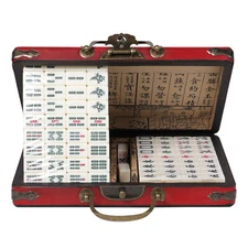 Vintage Chinese Mahjong Game Portable Set 144 Tiles w/ Storage Case Family Game