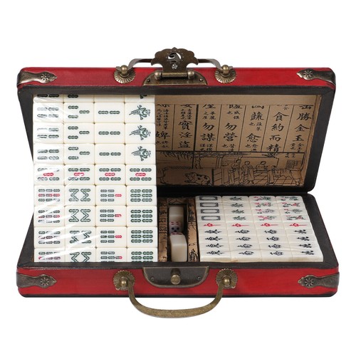 Vintage Chinese Mahjong Game Portable Set 144 Tiles w/ Storage Case Family Game - Image 1