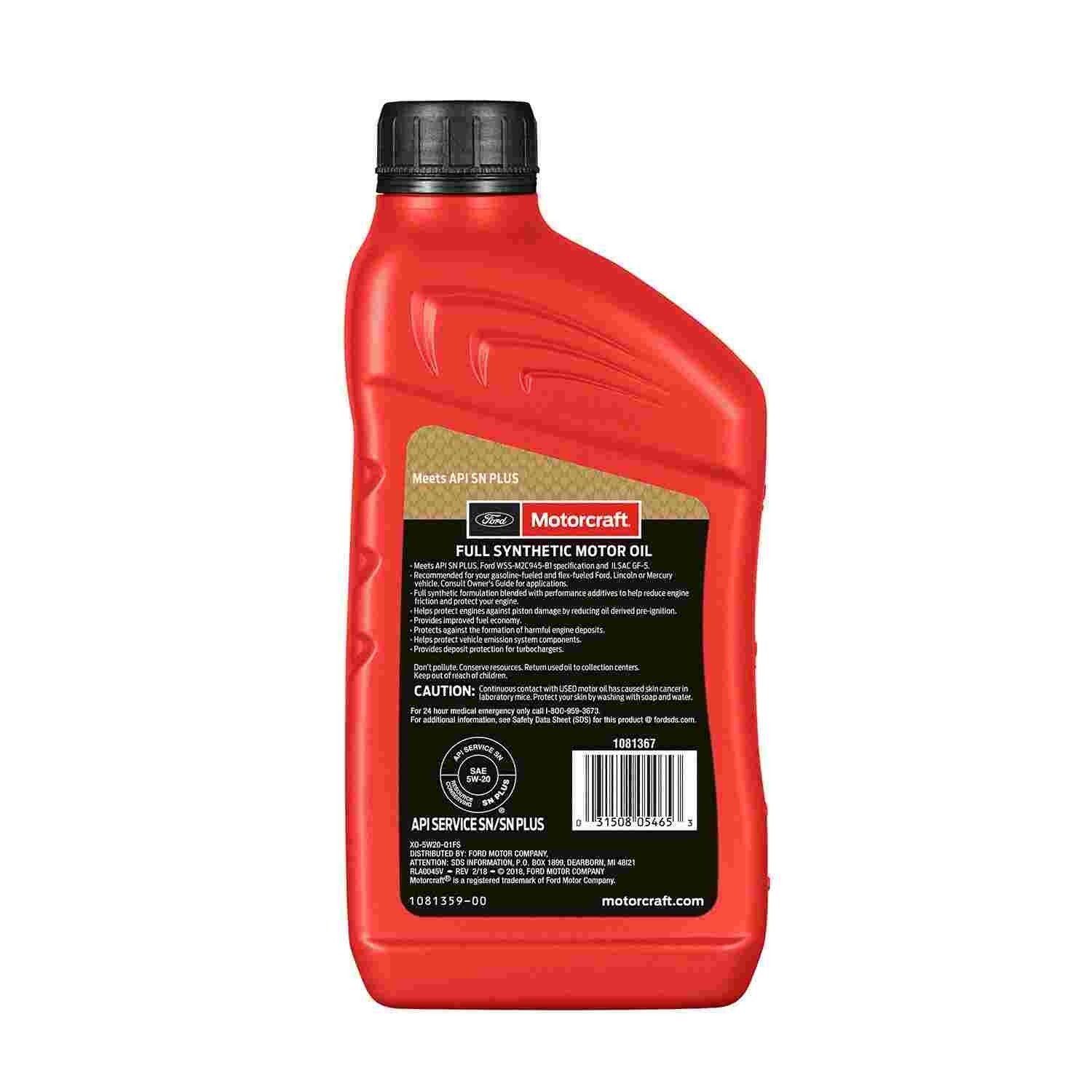 8 Quarts Full Synthetic Engine Motor Oil OEM FORD MOTORCRAFT SAE 5W-20 