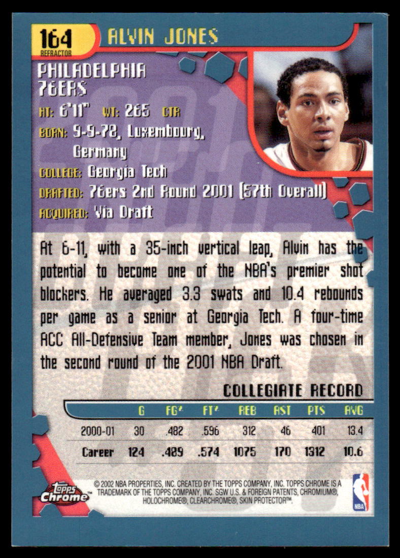 2001-02 Topps Chrome #164 Alvin Jones BASKETBALL Philadelphia