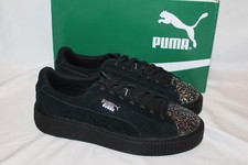 NIB PUMA Women's Suede Crushed Gem Platform Sneakers, Black Silver SZ 6.5