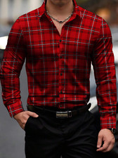 Camisa de Hombre de Vestir Moda Elegantes Casuales Formales Rayas Cuadros Roja