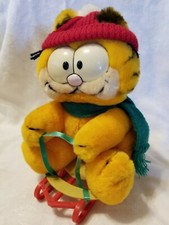 1988 Dakin 9" Winter Garfield On Sled Plush Stuffed Animal 10th Birthday Edition
