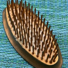 Vtg Copper Tone Flower Frog Spike Arranging Display 3  Oval Cast Metal Heavy