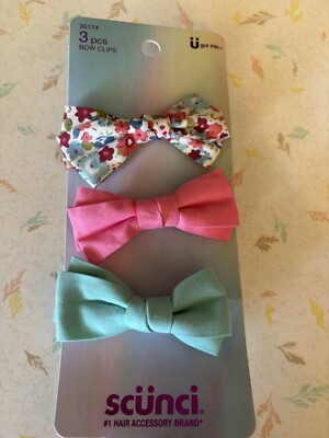 scunci Kids Bow Clips - Floral Pastels - 3pk NWT