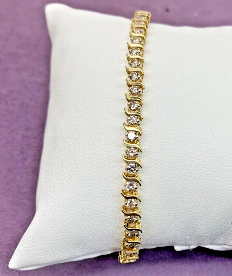 Brazalete de tenis de diamantes de 7 pulgadas de oro amarillo de 14kt 2,0 CTW I1, G-I 1006290-3 Foto 3 de 4