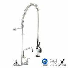 44" Heigh Commercial Pre-rinse Faucet Wall Mount Kitchen Sink Faucet w/ Sprayer