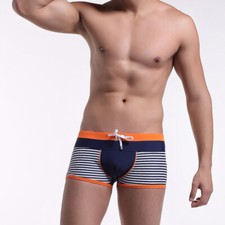 Men's Swimming Trunks Flat Corner Striped Drawstring Shorts Casual Bathing Suits