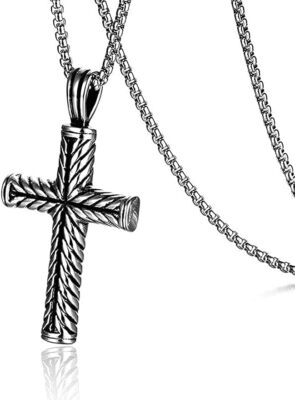 Boy's Men's Stainless Steel Vintage Cross Pendant Necklace Women's Chain  Gift