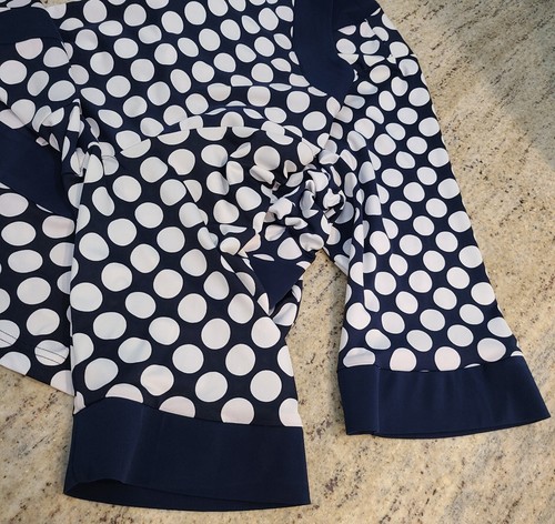 New! Women's Maggie Barnes Top Size 2X White Navy Polka Dot Open Cardigan - Picture 11 of 14