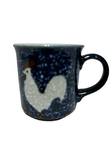 Vintage 1980s Otagiri Rooster Blue Spackle Mug Coffee Cup  12 oz.