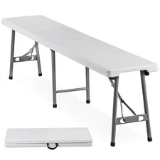 Six Feet Plastic Folding Bench Smooth HDPE Surface White Color All Weather Use