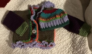 2 Pc Crocheted Baby Girl OR Dolls Sweater Set. 3 To 6 Month New W Tags