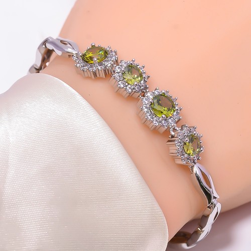 Peridot & Cubic Zirconia 925 Sterling Silver Tennis Bracelet 7" B_9703_1044_14
