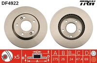 2X TRW Bremsscheibe DF4922 FüR Elantra HD Hyundai 4 Crdi Cvvt