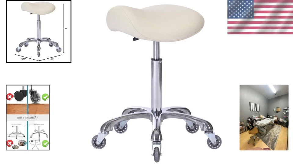 Professional Saddle Stool with Rolling Wheels - Perfect for Home Office & Salons - Image 2 of 4