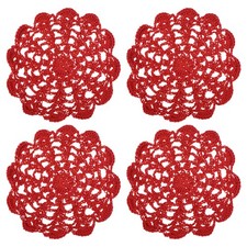 4Pcs Crocheted Cotton Doilies, 5.5" Lace Doilies Lace Placemats, Red