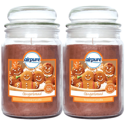 2 x Airpure große Glas Duftkerze Lebkuchen 510g - 120 Stunden Brenndauer