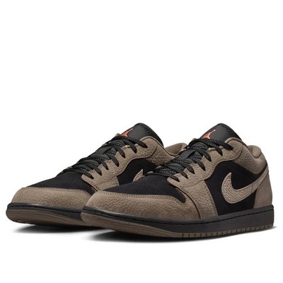 Nike Air Jordan 1 IB7109-005 Low Men's Brown Black Pebbled Leather Sneakers 