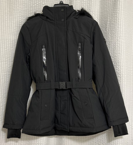 Parka Michael Kors Cire con cintura in pelliccia sintetica, con cappuccio, nero, donna taglia S, nuovo con etichette - Foto 5 di 15
